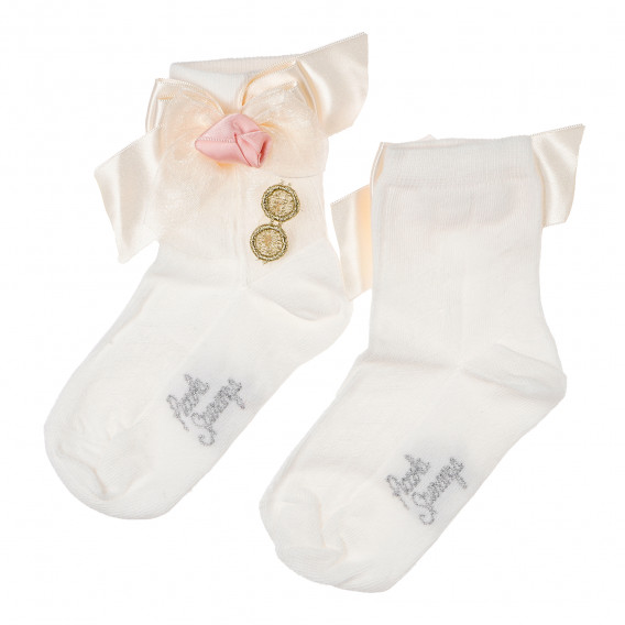Κάλτσες με λεπτή ροζ κορδέλα και χειροποίητα λουλούδια σε σομόν και χρυσό χρώμα, για κορίτσι Picolla Speranza 100098 3