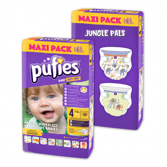 Πάνες Pufies Maxi 4, Maxi Pack 58 τεμάχια  Jungle Pals Pufies 10193 