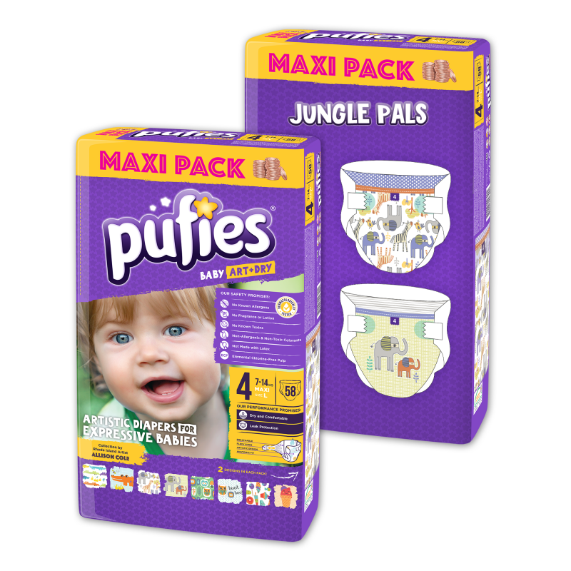 Πάνες Pufies Maxi 4, Maxi Pack 58 τεμάχια  Jungle Pals  10193