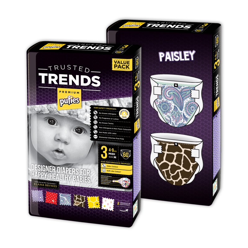 Πάνες μίας χρήσης, Trends Paisley, Μέγεθος: 3, 2x60 τεμ.  10219