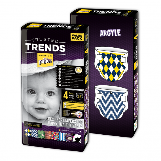 Πάνες PufiesTrusted Trends Maxi 4, Argyle baby Value Pack    2x52 τεμάχια. Pufies 10222 