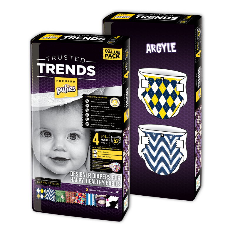 Πάνες PufiesTrusted Trends Maxi 4, Argyle baby Value Pack    2x52 τεμάχια.  10222
