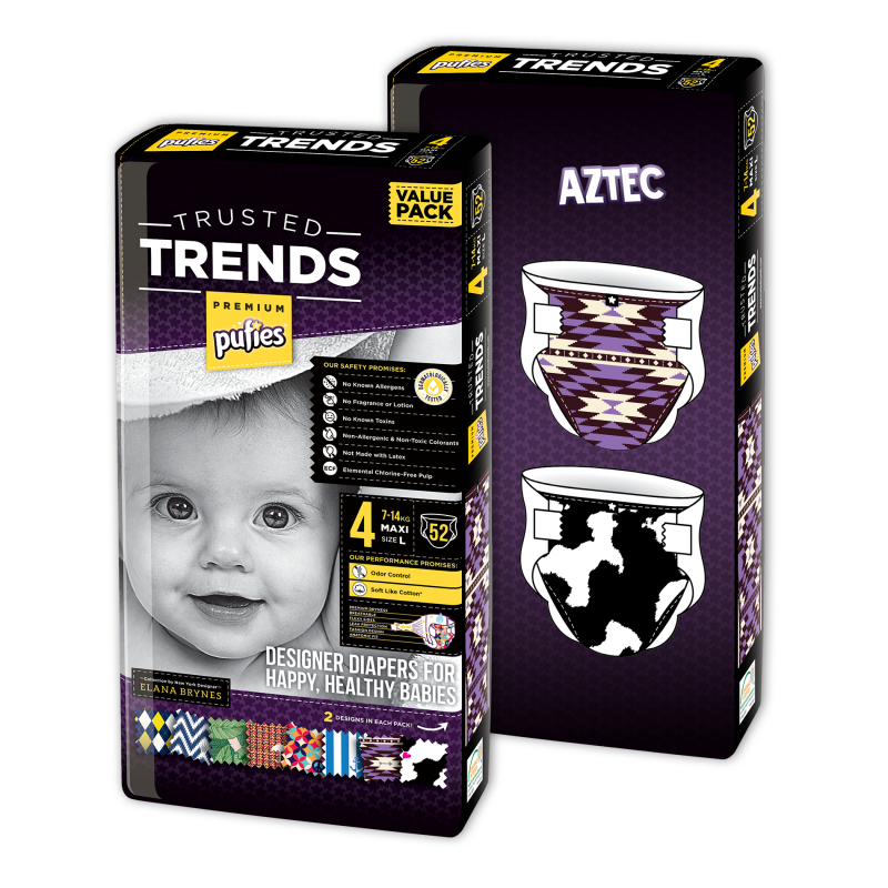 Πάνες PufiesTrusted Trends Maxi 4, Aztec baby Value Pack 2x52 τεμάχια.  10231