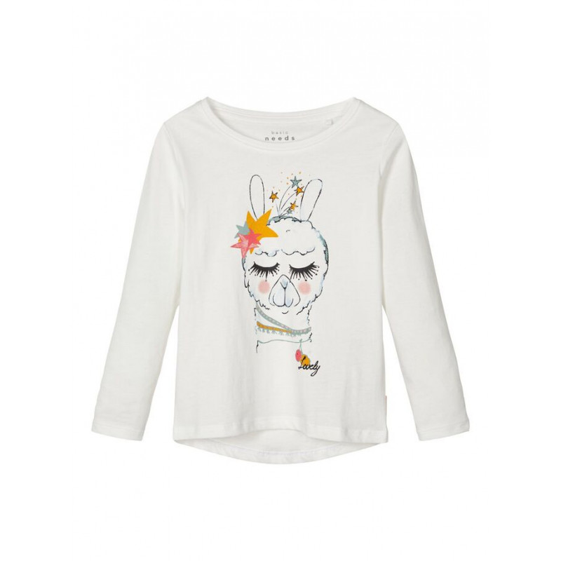 Μακρυμάνικη λευκή βαμβακερή μπλούζα, με πολύχρωμα σχέδια, για κορίτσι  102500