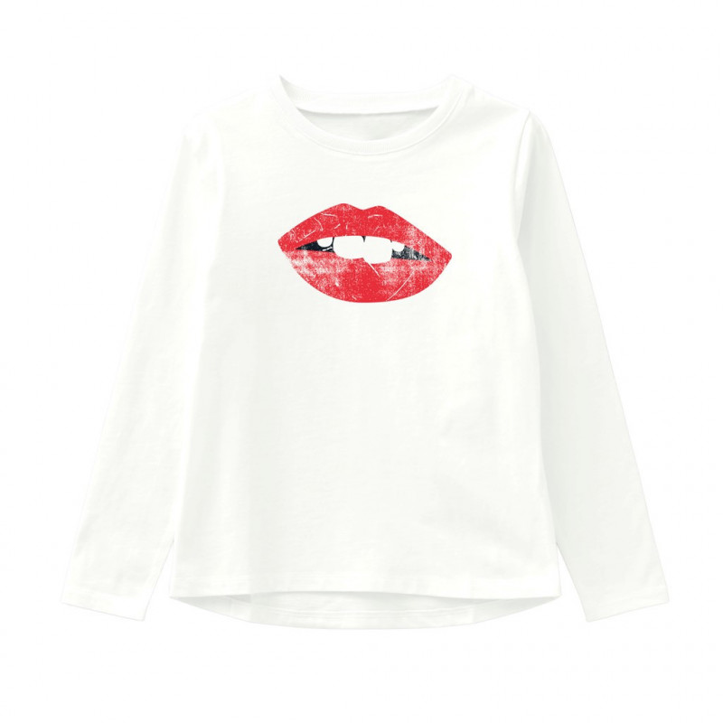 Τυπωμένη βαμβακερή μπλούζα με επιμήκη πλάτη, λευκή για κορίτσια  107358