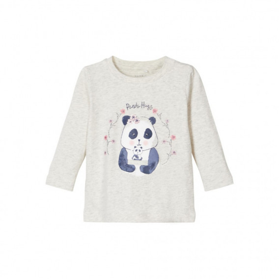 Βαμβακερή μπλούζα με τύπωμα Panda, γκρι για κορίτσια Name it 107567 
