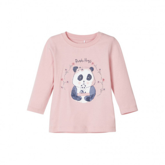 Βαμβακερή μπλούζα με panda σε ροζ χρώμα για κορίτσια Name it 107570 