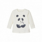 Βαμβακερή μπλούζα με panda, λευκή για ένα αγόρι Name it 107612 