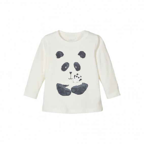 Βαμβακερή μπλούζα με panda, λευκή για ένα αγόρι Name it 107612 