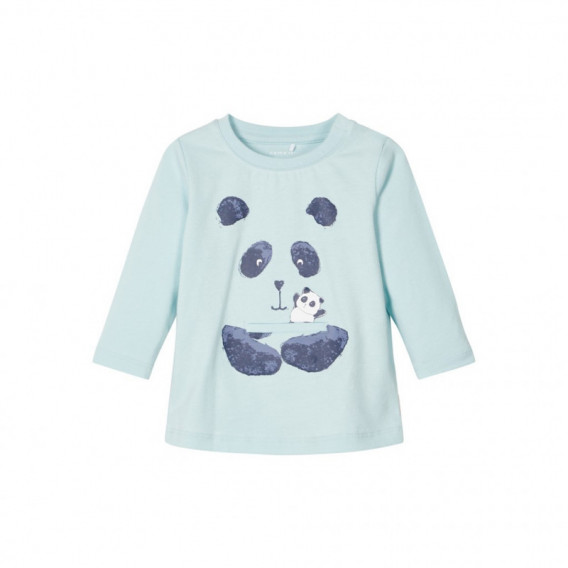 Βαμβακερή μπλούζα με τύπωμα Panda, μπλε για αγόρια Name it 107615 