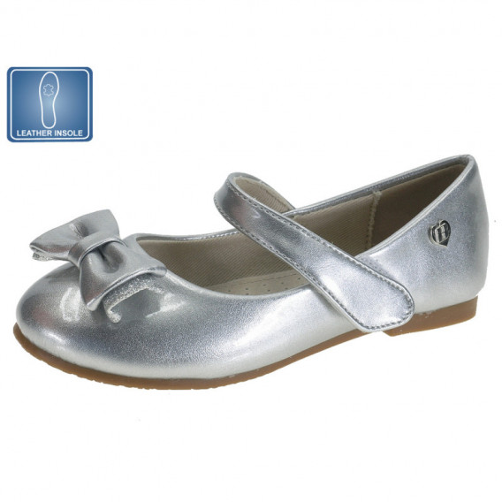 Παπούτσια μπαλαρίνες με Velcro σε ασημί χρώμα με κορδέλα για κορίτσι Beppi 111737 