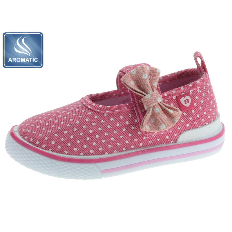 Ροζ πάνινα παπούτσια με κορδέλα και άσπρες κουκκίδες για κορίτσι  111777
