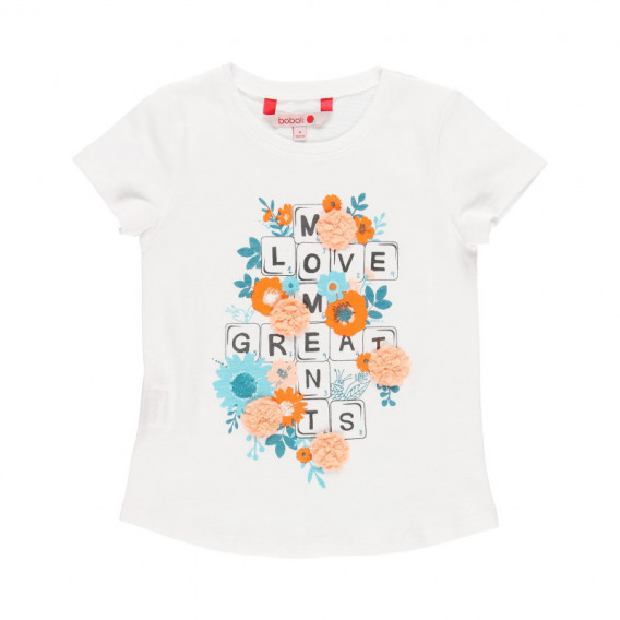Βαμβακερό μπλουζάκι Boboli με λουλουδάτο χρώμα, λευκό Boboli 112868 2