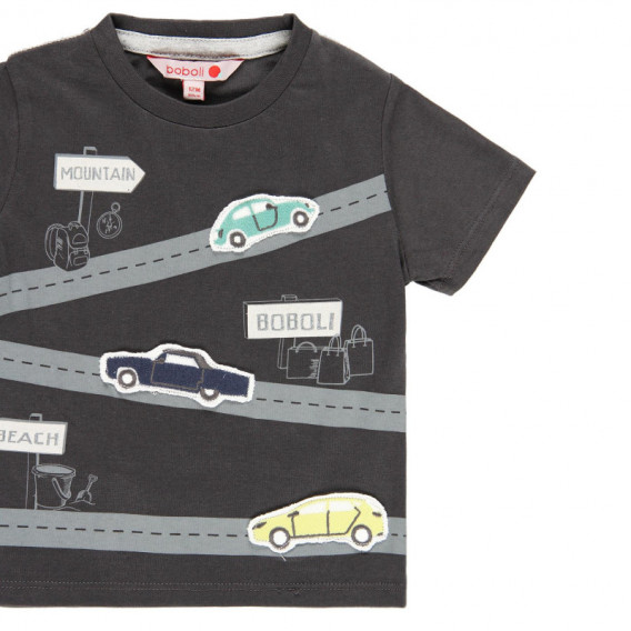 Μπλουζάκι για αγόρια βαμβακερό με τύπωμα αυτοκινήτου, σκούρο γκρι Boboli 113814 3