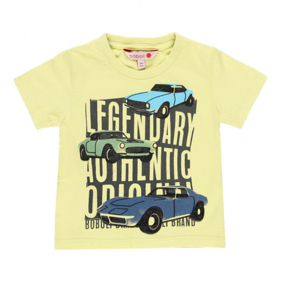 Μπλουζάκι για αγόρια βαμβακερό με τύπωμα αυτοκινήτου, κίτρινο Boboli 113818 