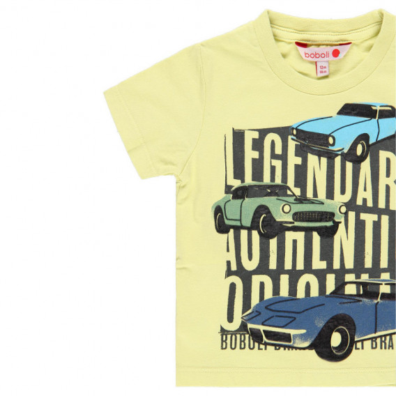 Μπλουζάκι για αγόρια βαμβακερό με τύπωμα αυτοκινήτου, κίτρινο Boboli 113820 3