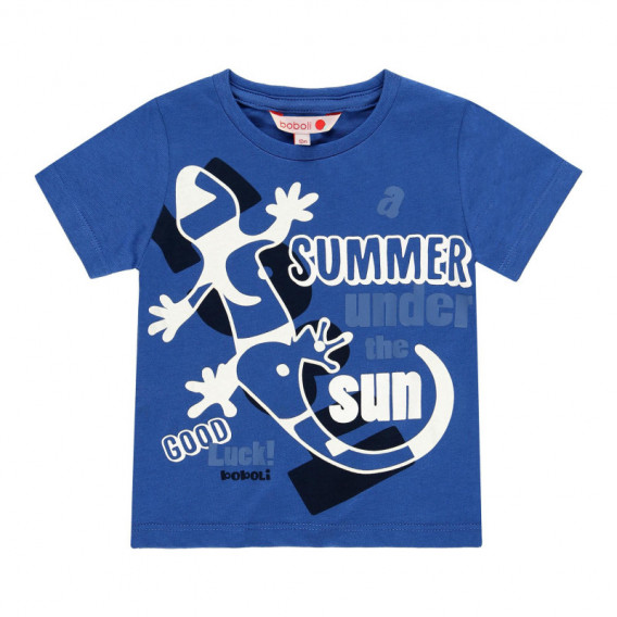 Μπλουζάκι για αγόρια από βαμβάκι με τύπωμα ιγκουάνα, μπλε Boboli 113840 