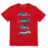 Μπλουζάκι αγοριού βαμβακερό με στάμπα αυτοκινήτου, κόκκινο Acar 114559 