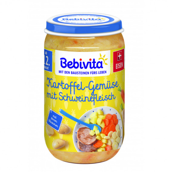 Πουρές πατάτας και λαχανικών με χοιρινό, βάζο 250γρ Bebivita 117602 
