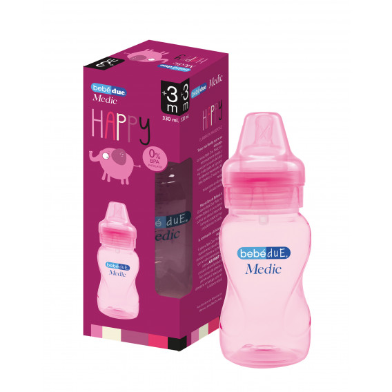 Μπουκάλι χρωματιστό μωρού 330 ml, ροζ BebeDue 1228 
