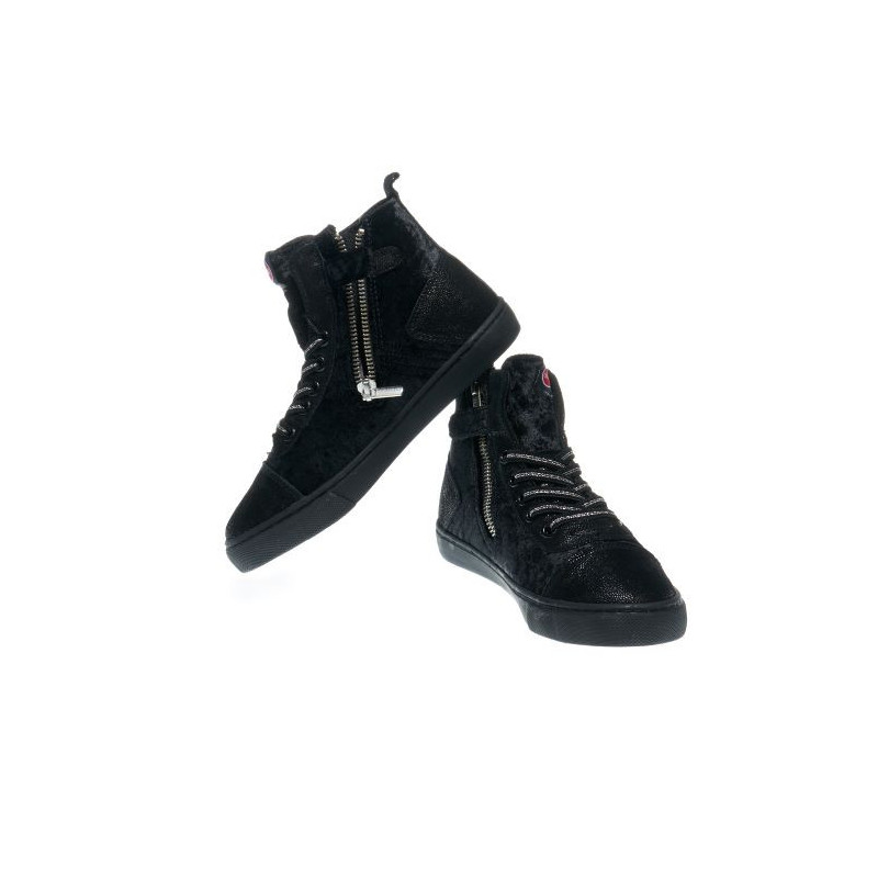 Αθλητικά παπούτσια για κορίτσια σε μαύρο χρώμα με φερμουάρ και κορδόνια  12383
