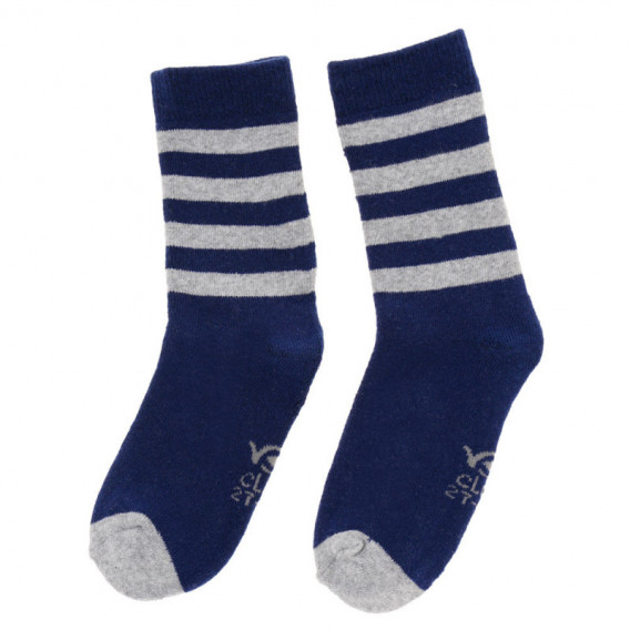 Κάλτσες σε σκούρο μπλε χρώμα με γκρι ρίγες, για αγόρι YO! 124973 