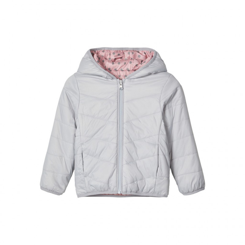 Φουσκωτό μπουφάν διπλής όψης, σε γκρι και ροζ χρώμα, για κορίτσι  127873