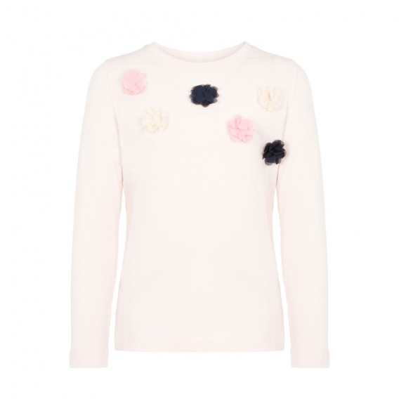 Μπλούζα από οργανικό βαμβάκι με ραμμένα λουλούδια για κορίτσια - ανοιχτό ροζ Name it 127973 