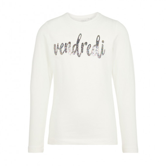 Λευκή βιολογική βαμβακερή μπλούζα με τη λέξη Vendredi για κορίτσια Name it 127988 