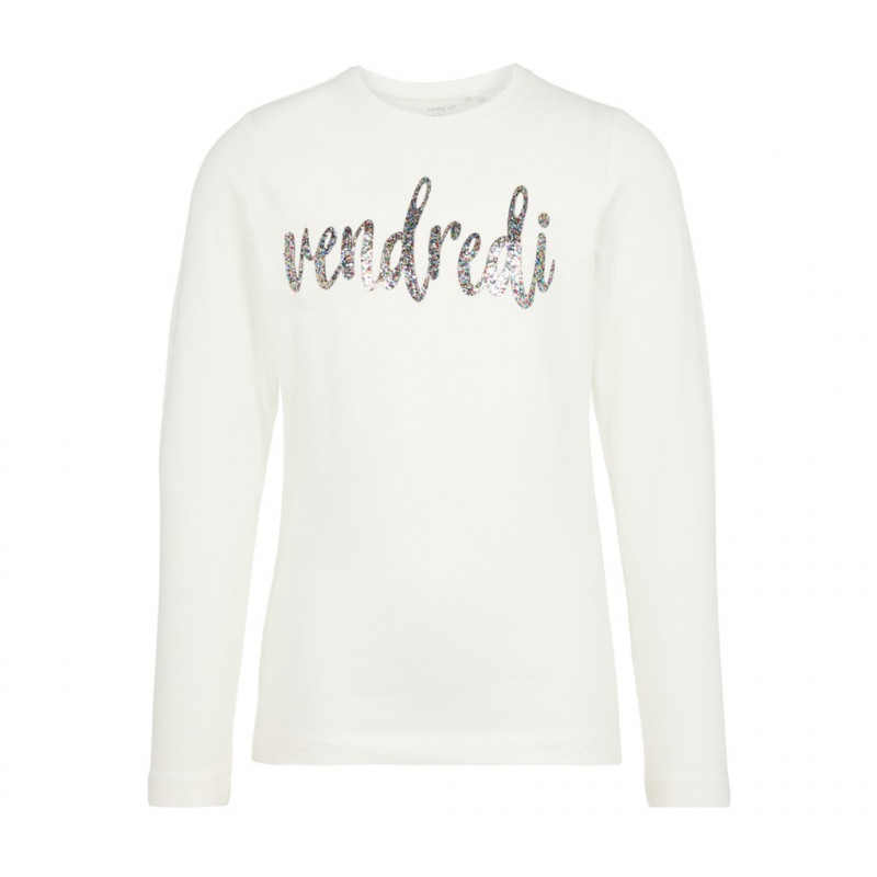 Λευκή βιολογική βαμβακερή μπλούζα με τη λέξη Vendredi για κορίτσια  127988