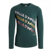 Πράσινη βιολογική βαμβακερή μπλούζα με γράμματα Folle damour για κορίτσια Name it 127991 