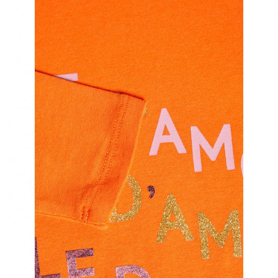 Πορτοκαλί οργανική βαμβακερή μπλούζα με γράμματα Folle d'amour για κορίτσια Name it 127996 3