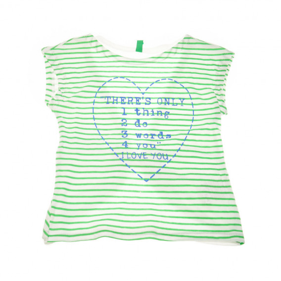 Κοντομάνικο Βαμβακερό μπλουζάκι για κορίτσι, λευκό και πράσινο Benetton 131214 2