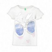 Βαμβακερό λευκό κοντομάνικο μπλουζάκι για κορίτσι Benetton 131395 