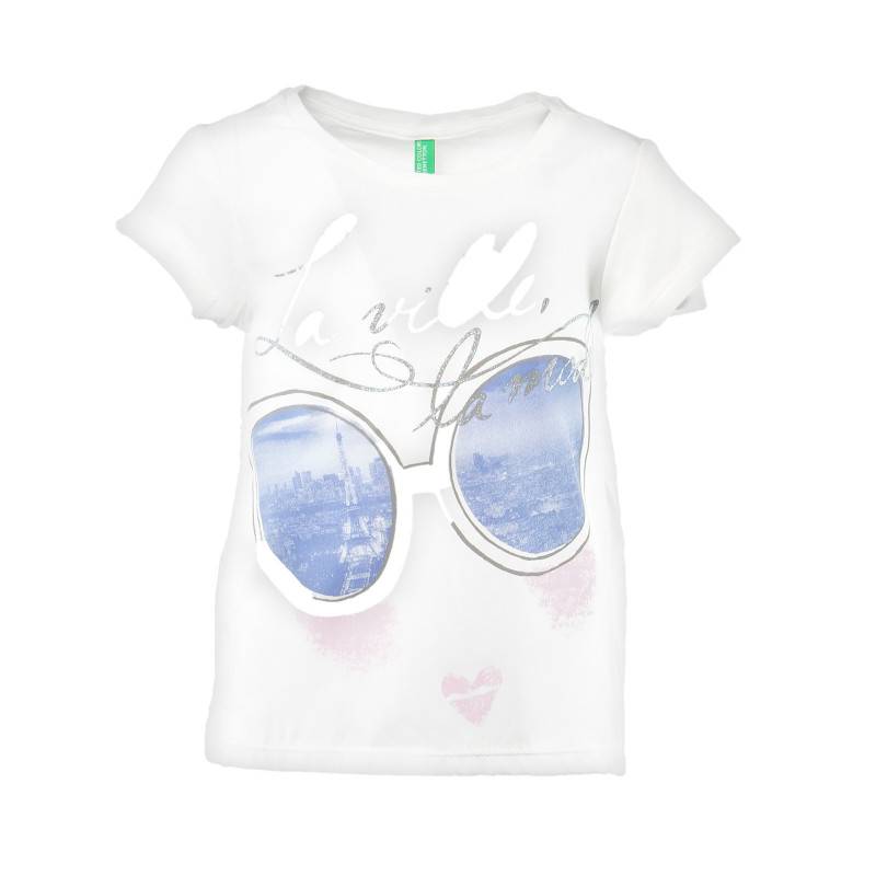 Βαμβακερό λευκό κοντομάνικο μπλουζάκι για κορίτσι  131395