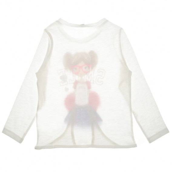 Βαμβακερή μπλούζα με μακριά μανίκια για κορίτσια, λευκή Benetton 131423 4
