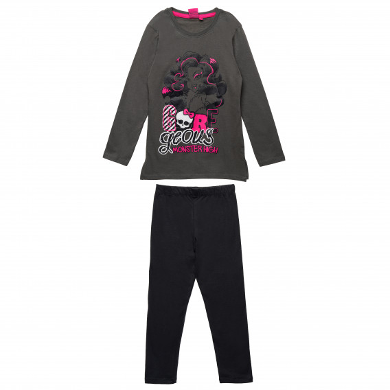 Σετ από δύο μέρη από βαμβάκι: μπλούζα και παντελόνι για ένα κορίτσι, εκτύπωση Monster High Monster High 143895 