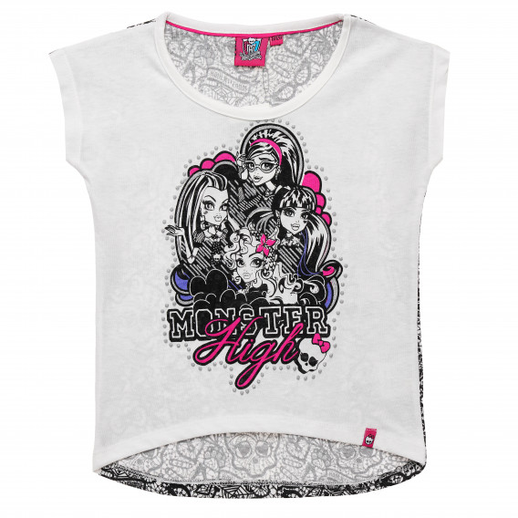 Βαμβακερή μπλούζα με κοντά μανίκια και τύπωμα για ένα κορίτσι, λευκό Monster High 144194 