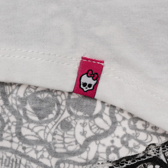 Βαμβακερή μπλούζα με κοντά μανίκια και τύπωμα για ένα κορίτσι, λευκό Monster High 144198 3