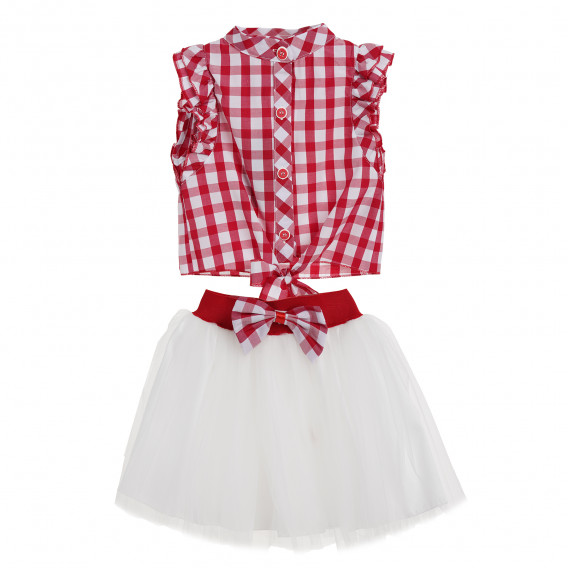 Κορίτσια κόκκινο και λευκό καρό φανελάκι με λευκή φούστα Acar 148190 