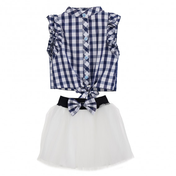 Μπλε και άσπρο καρό σετ κοπέλας με λευκή φούστα Acar 148197 