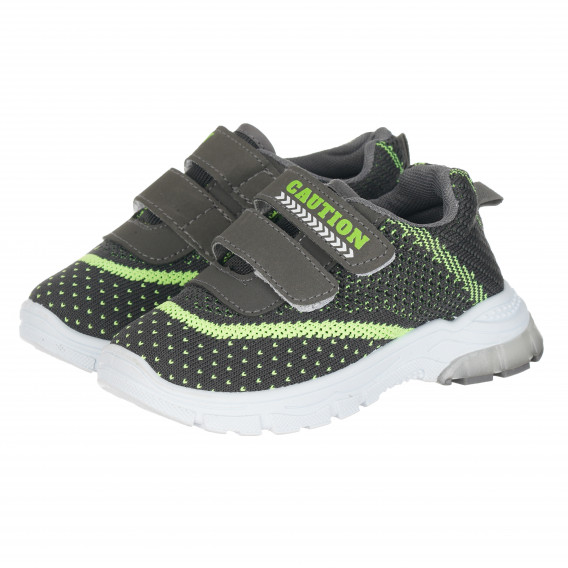 Γκρι και πράσινα πάνινα παπούτσια για αγόρια με Velcro Star 148339 