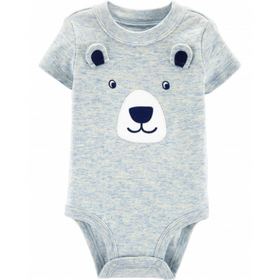 Βαμβακερό κορμάκι για μωρά με κοντά μανίκια και απλικέ μπλε αρκούδας Carter's 150069 
