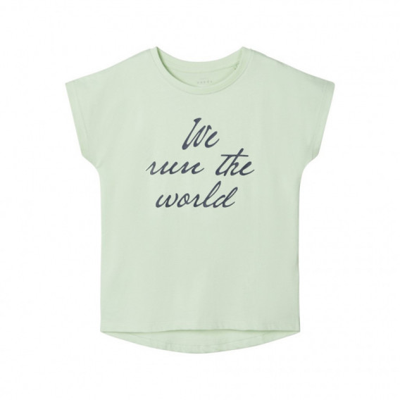 Μπλουζάκι από οργανικό βαμβάκι με γραφική εκτύπωση για κορίτσια σε χρώμα μέντας Name it 150361 