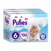 Diapers Pufies Sensitive, 6 Extra Large, Μηνιαία συσκευασία, 13+ kg, 132 τεμάχια Pufies 151246 