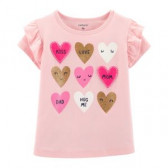 Βαμβακερό μπλουζάκι - Καρδιές για κορίτσι, ροζ Carter's 151402 