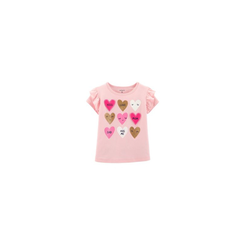 Βαμβακερό μπλουζάκι - Καρδιές για κορίτσι, ροζ  151402