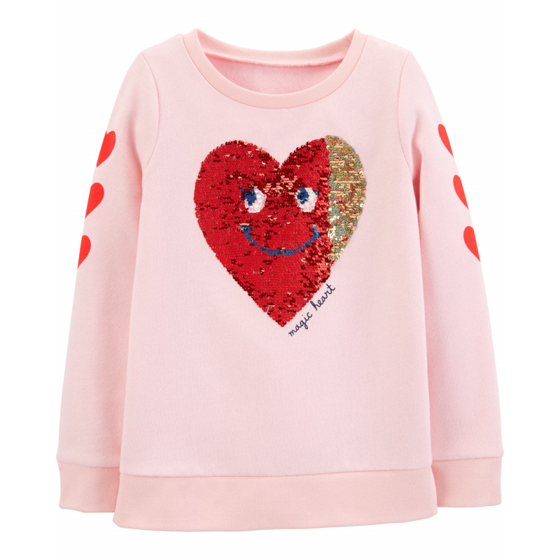 Sequin Heart Φούτερ για ένα κορίτσι - Ροζ  151420