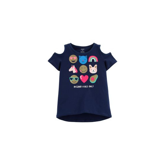 Βαμβακερή μπλούζα Emoji με κοψίματα ώμου για ένα κορίτσι, μπλε Carter's 151431 