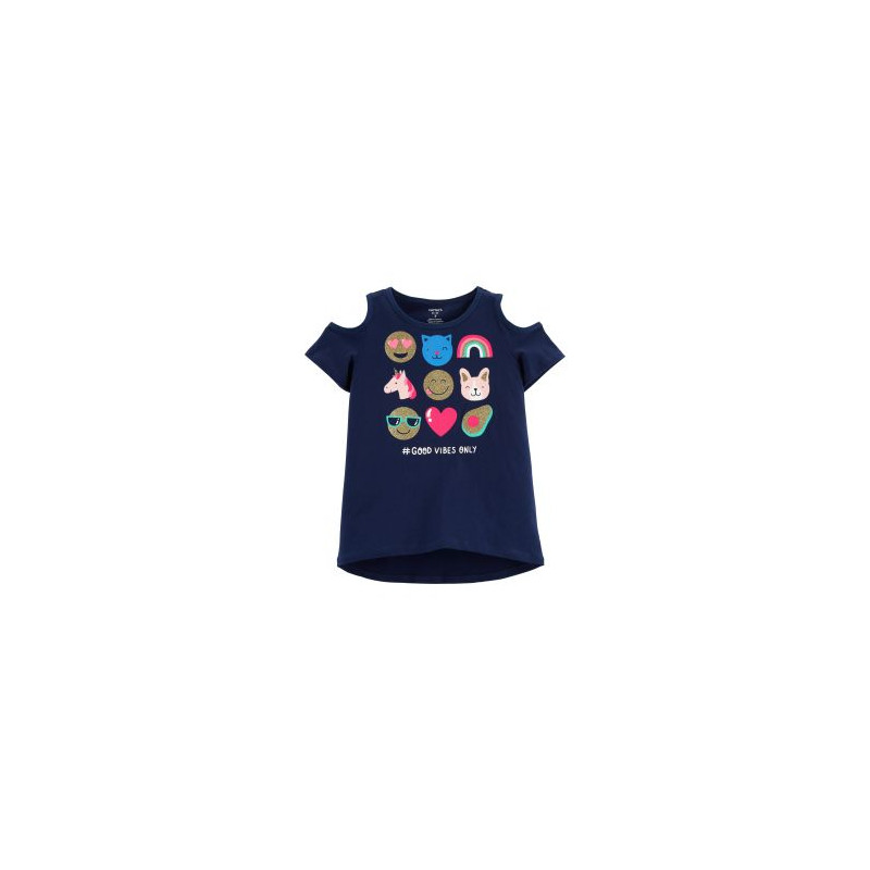 Βαμβακερή μπλούζα Emoji με κοψίματα ώμου για ένα κορίτσι, μπλε  151431